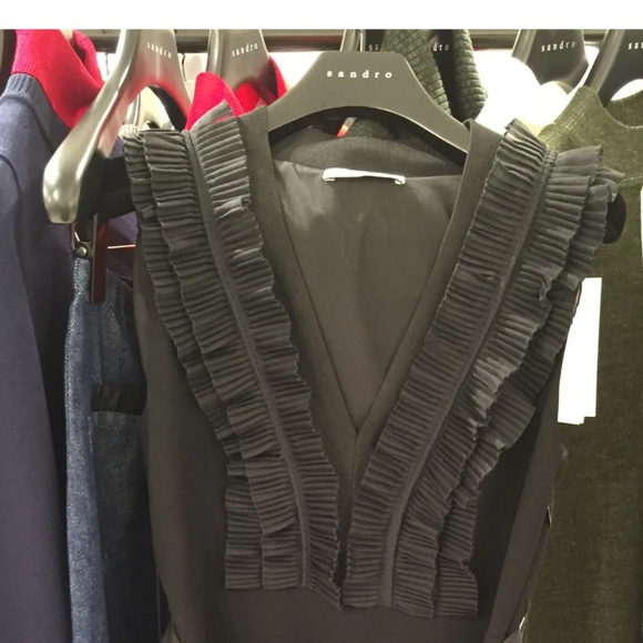 Sandro Paris Mini Dress w/Belt Black Ruffle  (Size 1 / US 0-2) - Picture 10 of 11